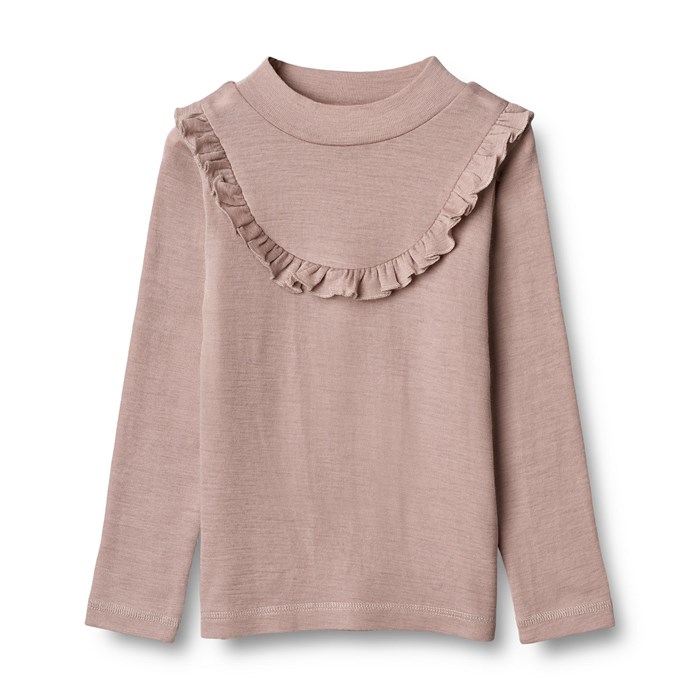 Wheat wool T-shirt ruffle LS - Dark powder