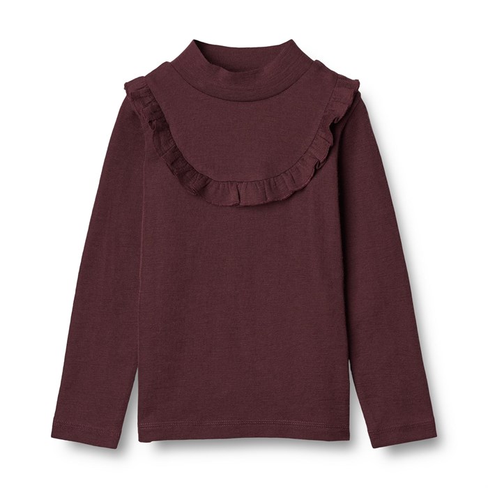 Wheat wool T-shirt ruffle LS - Aubergine