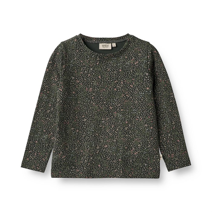 Wheat T-Shirt Manna LS - Black coal small flowers