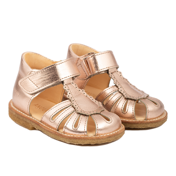 Angulus Begyndersandal med dråbedetalje og velcro (normal pasform) - Rose gold