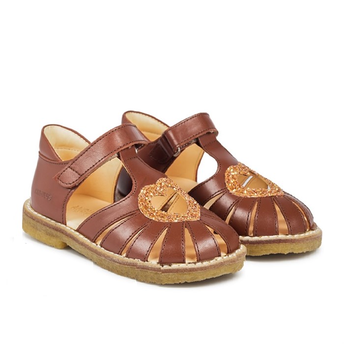 Angulus hjerte sandal med velcro - Terracotta/Manderin Glitter