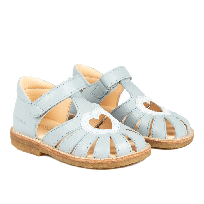 Angulus hjerte sandal med velcro - Ice Blue/Ice Glitter