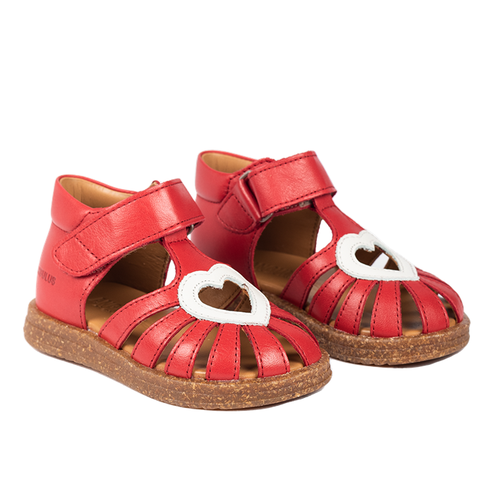 Angulus hjerte sandal med velcro - Red/Off White