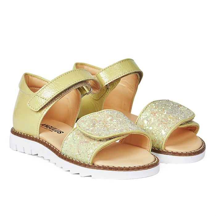 Angulus sandal med velcro - Lys gul/lys gul Glitter