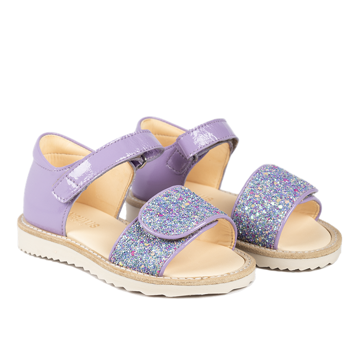 Angulus Laksandal med funklende glitterdetalje og velcro (smal til normal pasform) - Lilac/Confetti Glitter