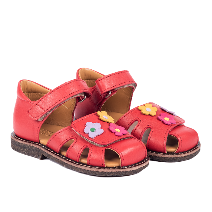 Angulus Begyndersandal med blomsterapplikationer (normal pasform) - Red