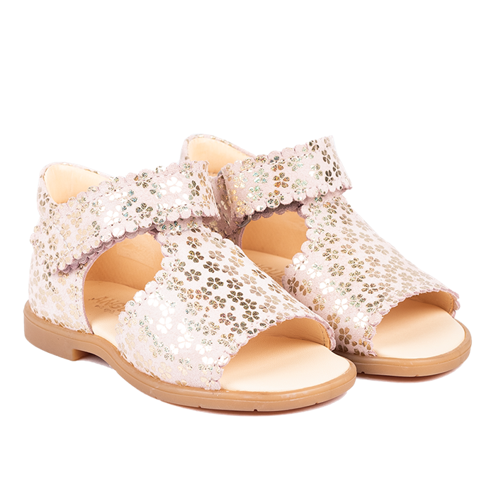 Angulus Sandal med åben tå, print og velcrolukning (smal til normal pasform) - Rose Gold Flowers