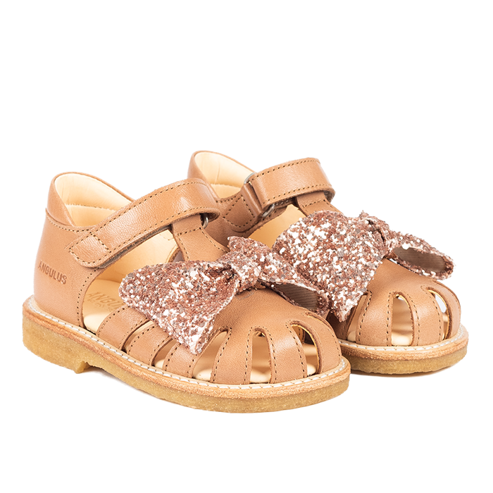 Angulus Begyndersandal med glittersløjfe (normal pasform) - Almond/Maple Glitter