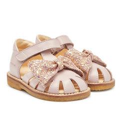 Angulus Begyndersandal med glittersløjfe (normal pasform) - Pale Rose/Rose Glitter