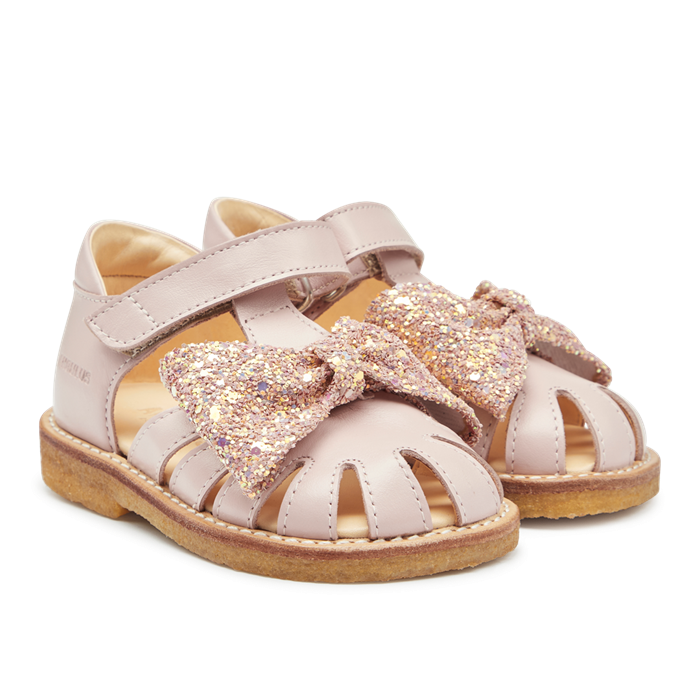 Angulus Begyndersandal med glittersløjfe (normal pasform) - Pale Rose/Rose Glitter