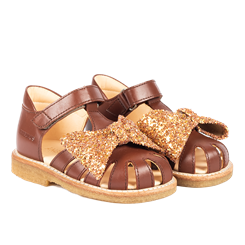 Angulus Begyndersandal med glittersløjfe (normal pasform) - Terracotta/Manderin Glitter