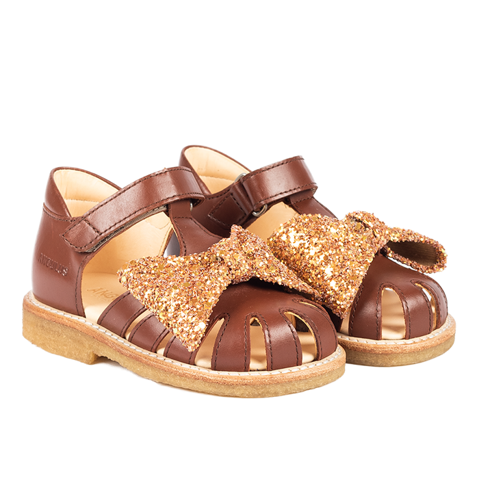 Angulus Begyndersandal med glittersløjfe (normal pasform) - Terracotta/Manderin Glitter