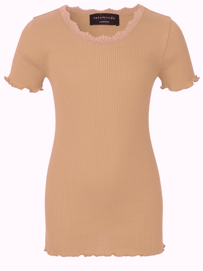 Rosemunde Silk t-shirt regular w/ lace - Almond