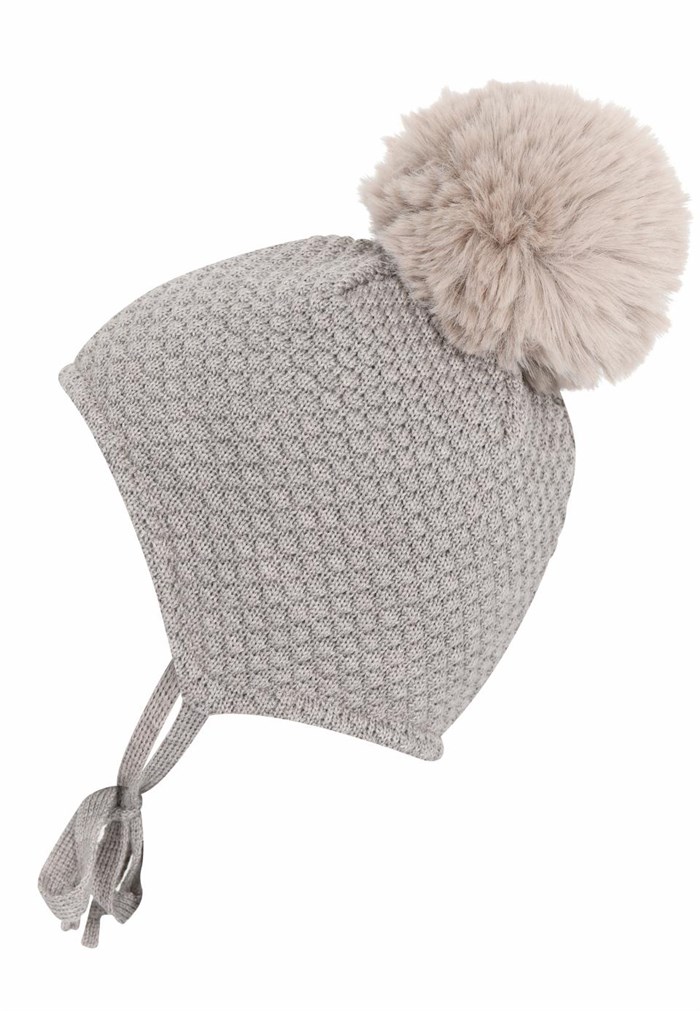 MP Chunky Oslo Baby hat w/Fake fur - Light Brown Melange