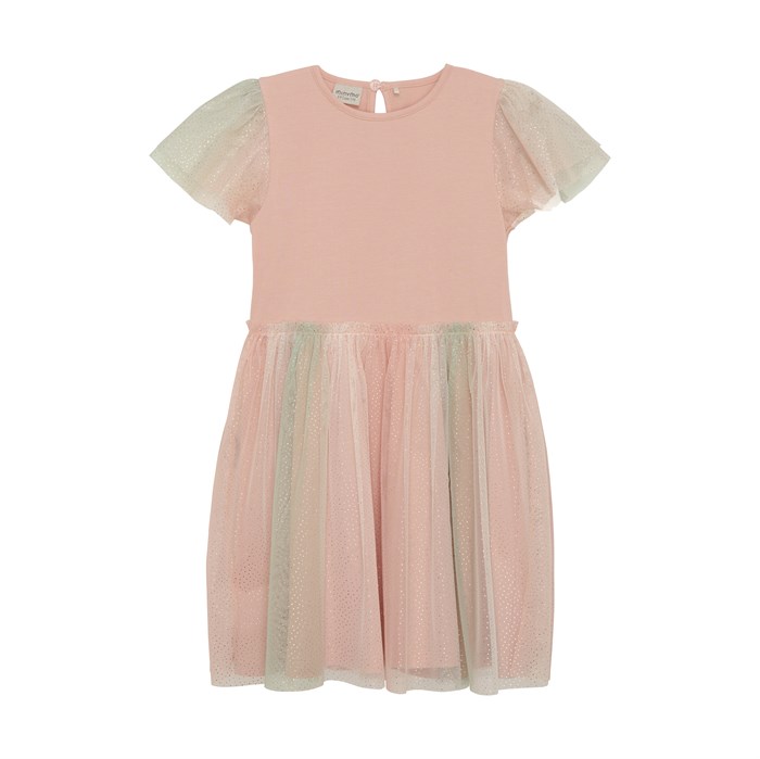 Minymo Dress LS w. Tulle - Peach Beige