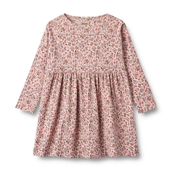 Wheat jersey dress Emmy LS - Pale rose flowers