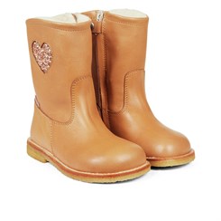 Angulus TEX-Stiefel mit Glitzerherz und Reißverschluss – Mandel-/Ahorn-Glitzer