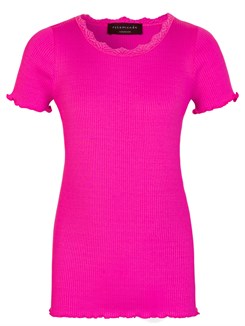 Rosemunde Silk t-shirt regular w/ lace - Pink peacock