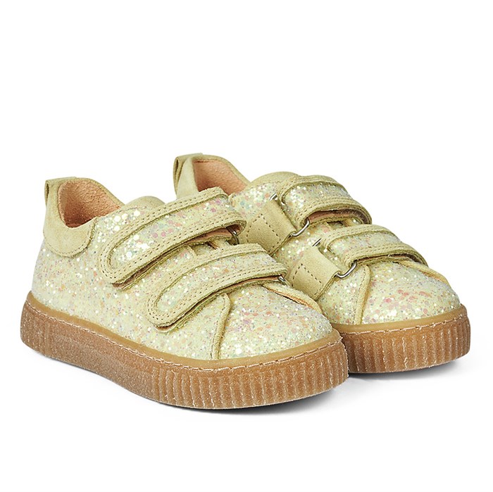 Angulus sneakers med velcro - Lysegul glitter/ Lysegul