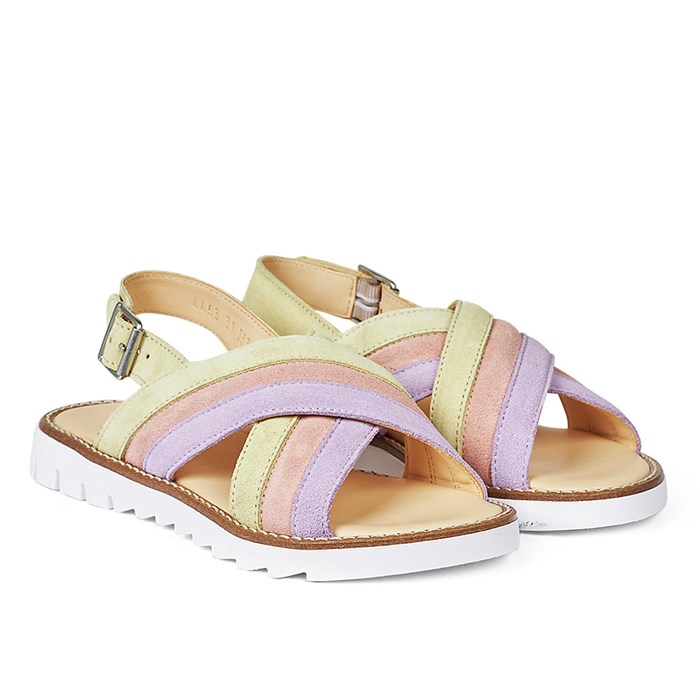 Angulus sandal med åben tå og spændelukning - Lilac/Peach/Lysegul