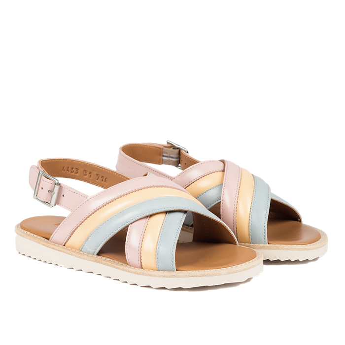 Angulus sandal med åben tå og spændelukning - Ice Blue/Mellow Yellow/Pale Rose