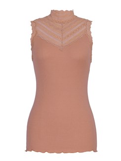 Rosemunde silk top w/lace - Burnt Coral