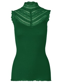 Rosemunde silk top w/lace - Forest Elf