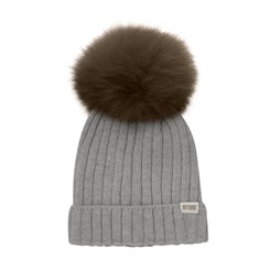 Huttelihut knit hat w/alpaca pompoms - Medium Grey Melange