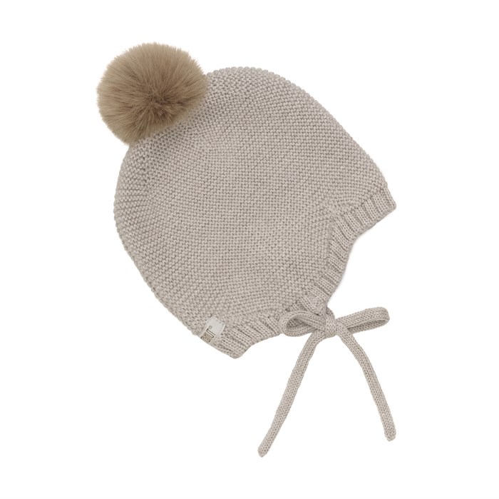 Huttelihut bonnet w/pompoms - Wool - Camel Melange