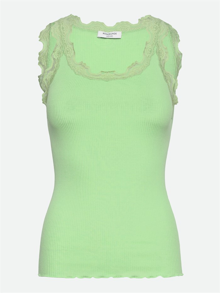 Rosemunde ikoniske Babette silketop med blonder - Blue heaven