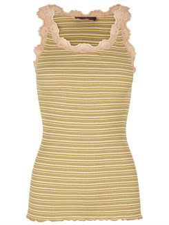 Rosemunde ikoniske Babette silketop med blonder - Rose multi stripe