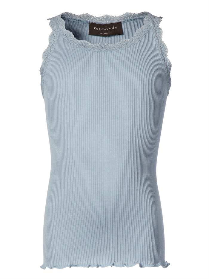 Rosemunde Silk top regular w/ lace - Powder blue