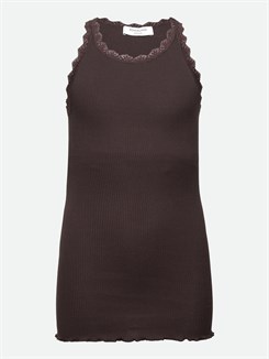 Rosemunde Silk top regular w/ lace - Dark espresso