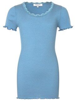 Rosemunde Silk t-shirt regular w/ lace - Blue allure