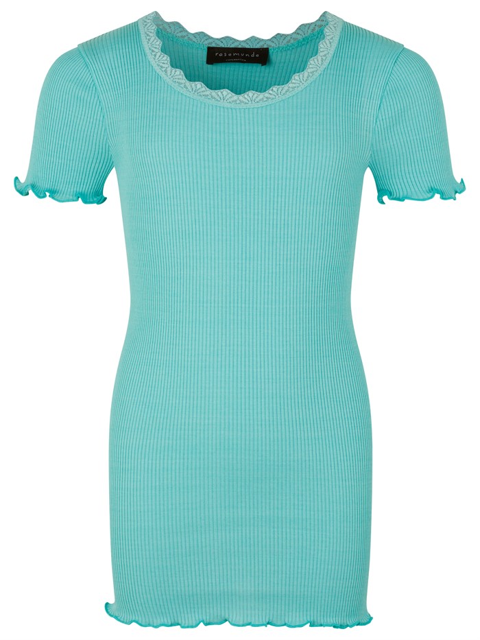 Rosemunde Silk t-shirt regular w/ lace - Aqua paradise