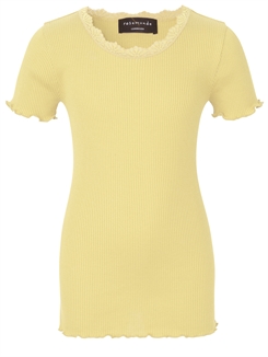 Rosemunde Silk t-shirt regular w/ lace - Vanilla yellow