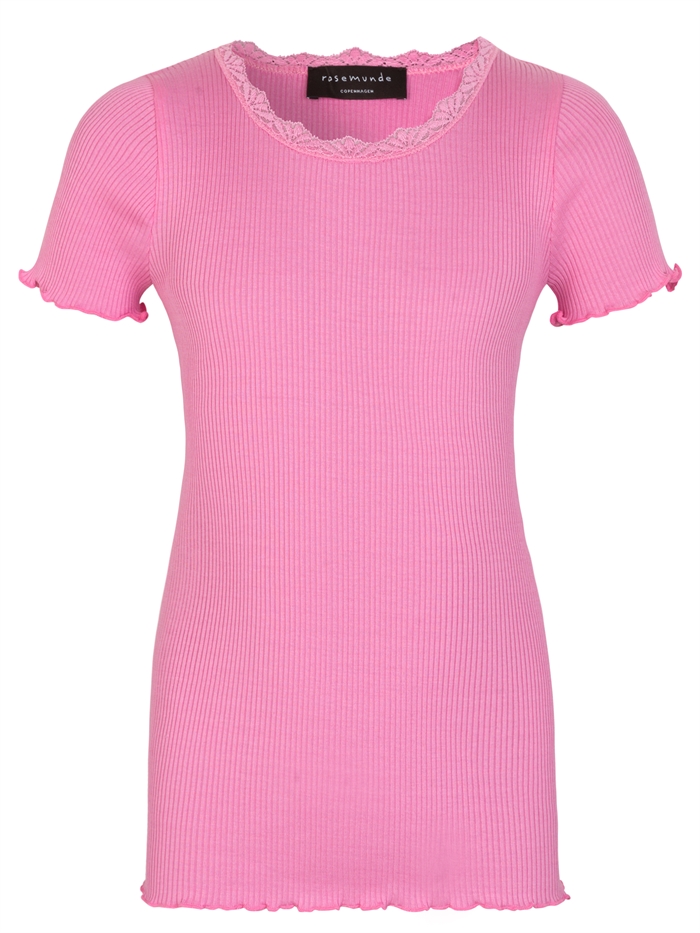 Rosemunde Silk t-shirt regular w/ lace - Bubblegum Pink