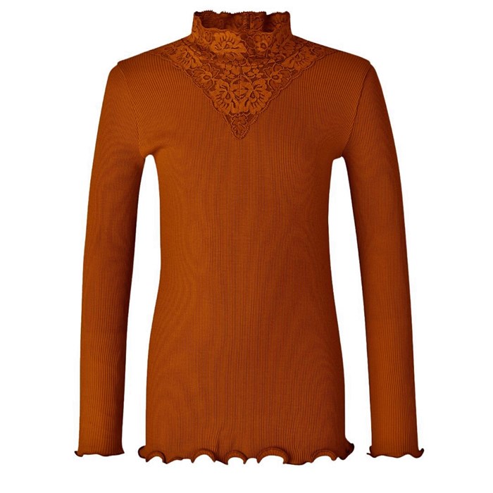 Rosemunde Organic t-shirt regular LS w/lace - Paprika