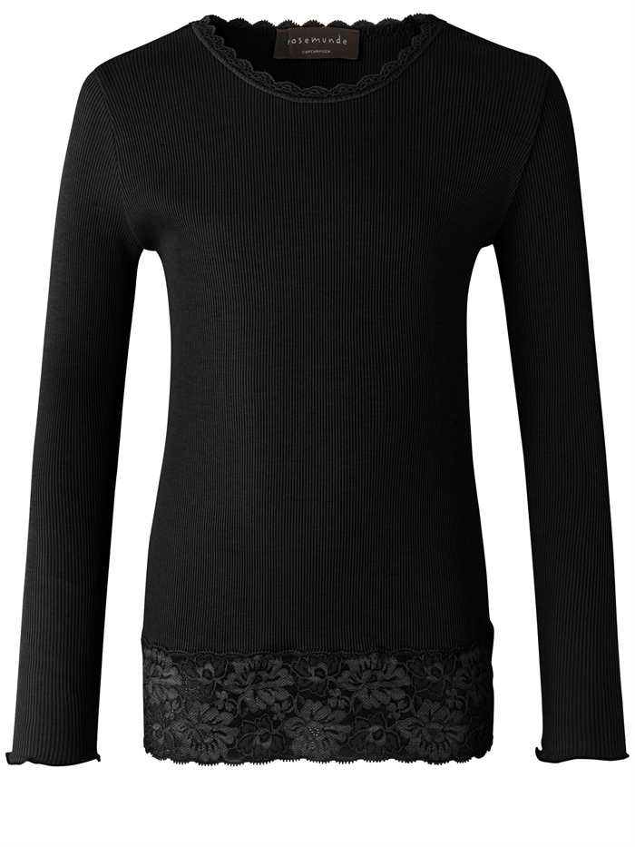 Rosemunde Organic t-shirt regular LS w/lace - Black