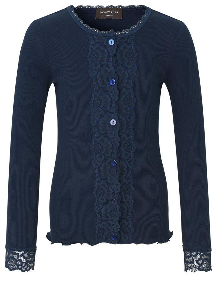 Rosemunde Organic cardigan regular ls w/ lace - Navy