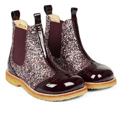 Angulus Chelsea-Stiefel mit Gummizug – Bordeaux/Bordeaux Glitter
