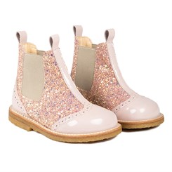 Angulus Chelsea støvlet med elastik - Pale Rose/Rose Glitter/Beige Elastic