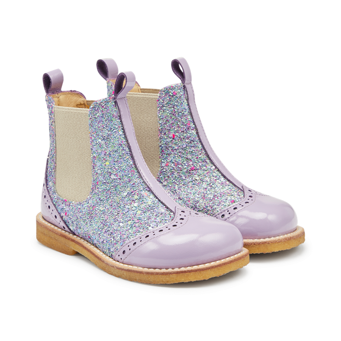 Angulus Chelsea støvlet med elastik - Lilac/Congetti Glitter/Beige Elastic