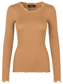 Rosemunde Silk t-shirt regular w/ lace - Almond