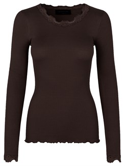 Rosemunde Silk t-shirt regular w/ lace - Coffee bean