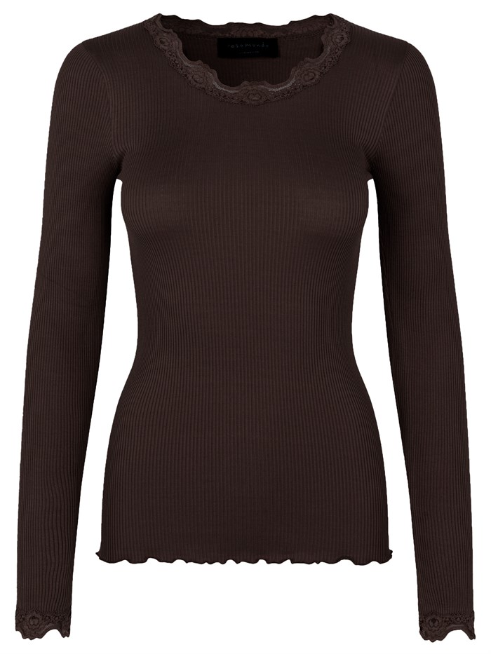 Rosemunde Silk t-shirt regular w/ lace - Coffee bean