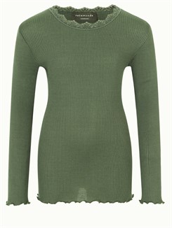 Rosemunde Silk t-shirt regular w/ lace - Loden green