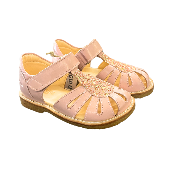 Angulus sandal med lukket tå og velcro (normal til bred pasform) - Pale Rose/Rose Glitter