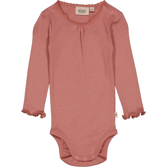 Wheat Body Rib Lace LS - Old rose