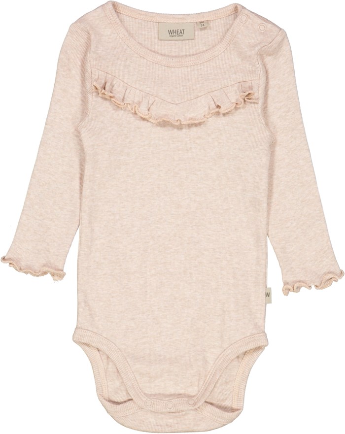 Wheat Body Rib Ruffle LS - Rose melange